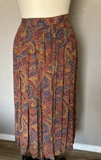 Vtg Liz Claiborne Women's Pleated Paisley Floral Maxi Skirt W/Pockets Size 12P