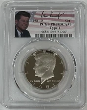 1981 S Type 1 Clad Kennedy Half Dollar PCGS PR69DCAM, Portrait Label