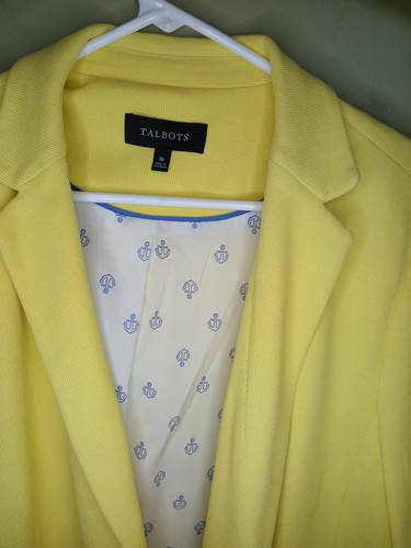 Talbots 16 Yellow Blazer Gold Buttons With Pockets Collared Anchor Pattern Lined - Bild 2 von 13