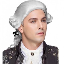 Judge Wig, Long Wave Wig for Man, Washington Halloween Costume,Colonial Cospl...