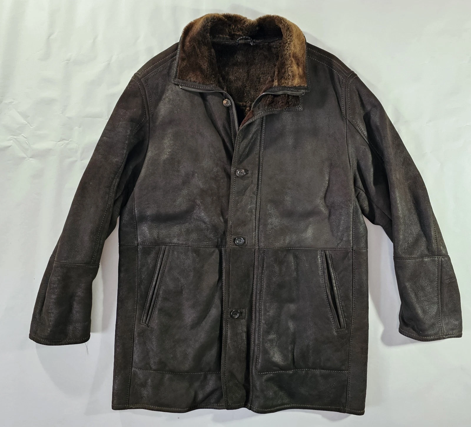 Gimo's Chocolate Brown Super Soft Shearling Jacket 52/L Made In Italy image 1