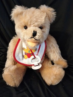 Grisly Teddybär, Baby mit Schnuller, Mohair beige 30 cm, Mit Label 