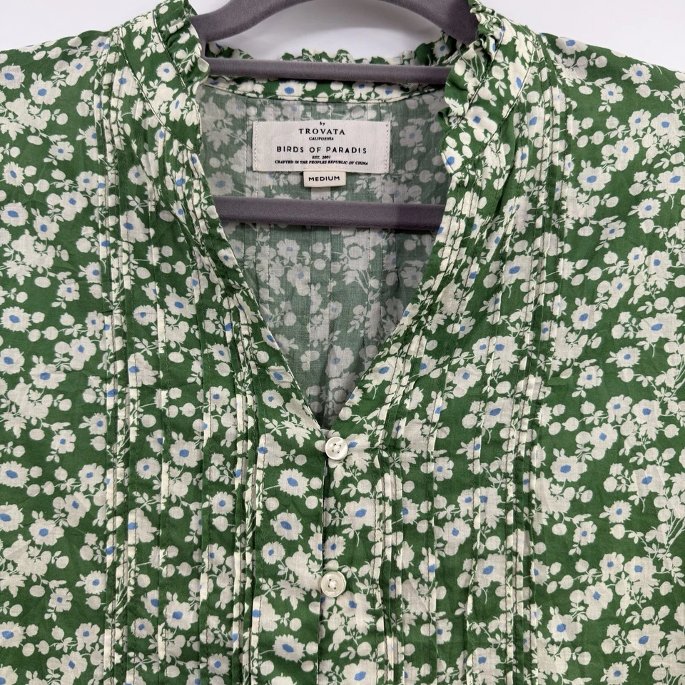 Trovata Pájaros del Paraíso Verde Floral Top Talla M Mediano Algodón Abotonado Foto 2 de 4
