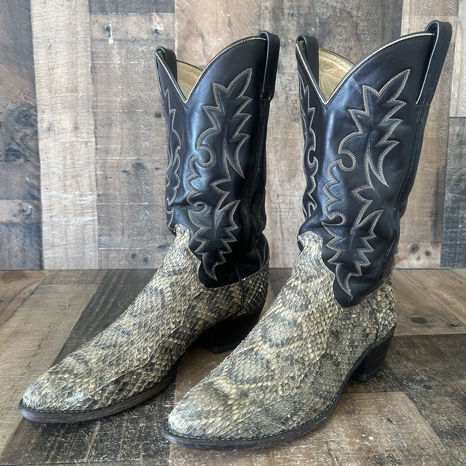 Botas vaqueras occidentales Dan Post vintage de piel de serpiente para hombre 10,5 D Foto 3 de 4