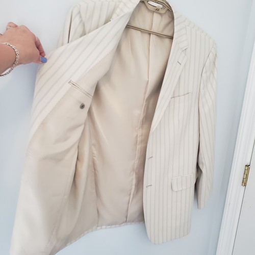 Ermenegildo Zegna Jacket Cream Blue Pinstripe 100% Wool Men's EU 56 US 46 - Picture 3 of 15