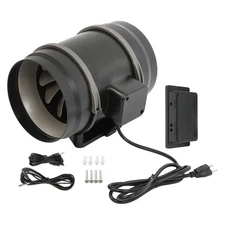 Inline Duct Fan Temperature & Humidity Controller EC-motor Plastic ABS 8" 807CFM