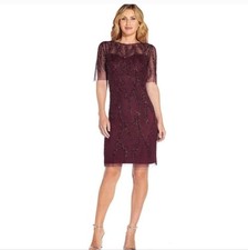 Adrianna Papell Mesh Beaded Overlay Short Sleeve Dress Size 8 Formal