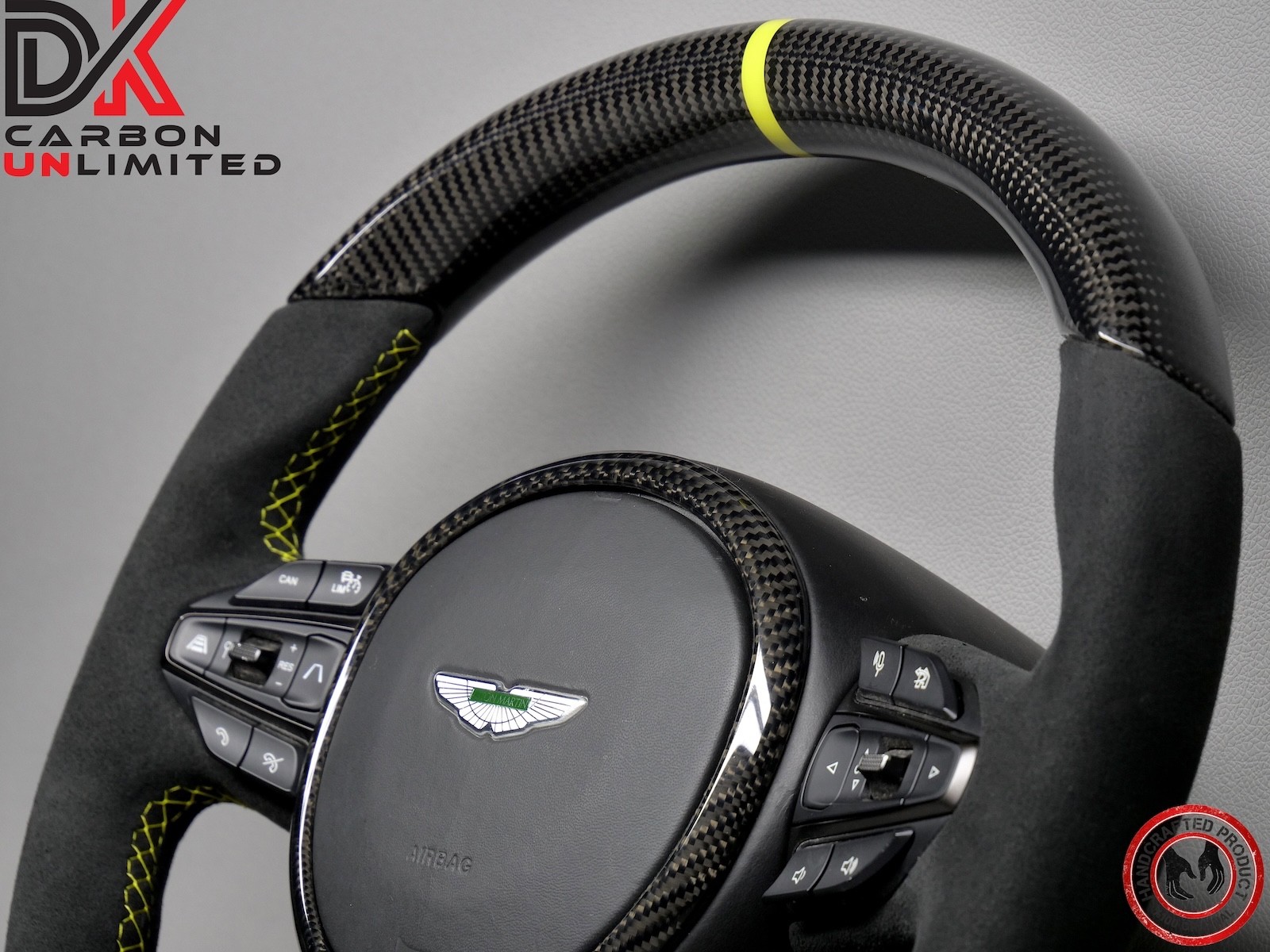 Aston Martin DBX 707 Yellow Ring Alcantara Thick Gloss Carbon Steering Wheel V4