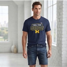 Hanes Michigan T-Shirt Mens 2XL Navy Blue Excellent 2018 NCAA Final Four Graphic
