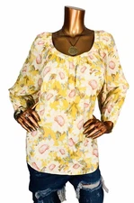 LC Lauren Conrad XL Top Floral Prints Blouse 3/4 Wide Slvs High Low Hem Easywear