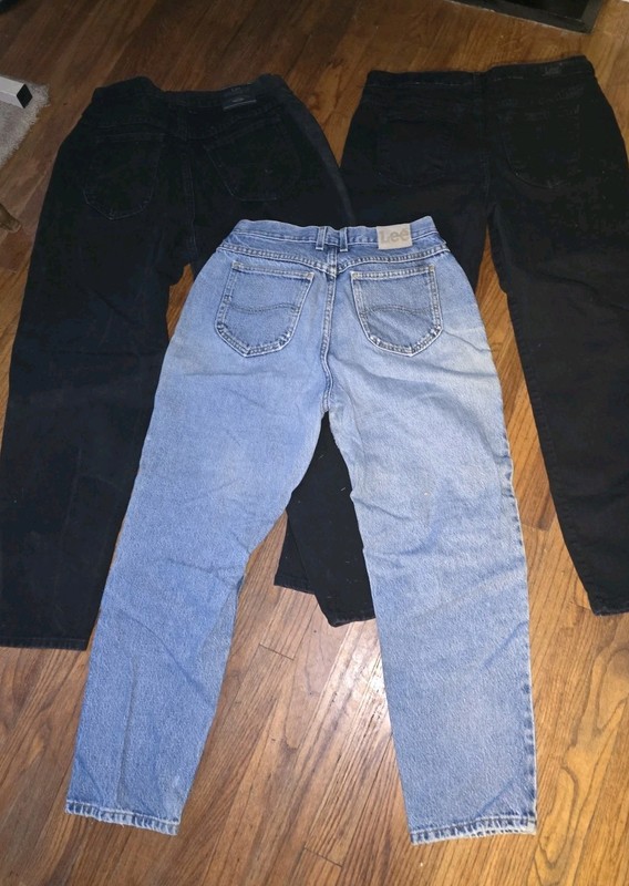 Women's Lee Mom Jeans 14S 14 Short Pre-owned Lot Of 3 Black Blue Denim Holes