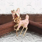 Luxury Pink Reindeer Brooch Pin –Enamel Christmas Holiday Jewelry Gift for Women