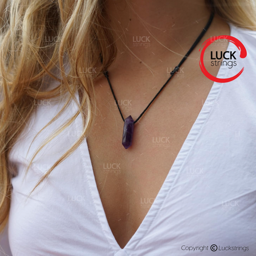 Amethyst Point Choker Necklace Mens Pendant Women Chakra Healing Jewelry Unisex - Picture 2 of 11
