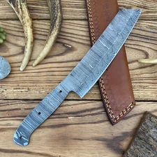 13" CUSTOM HAND FORGED Damascus Blank Blade SANTOKU CHEF Knife Making W/Sheath