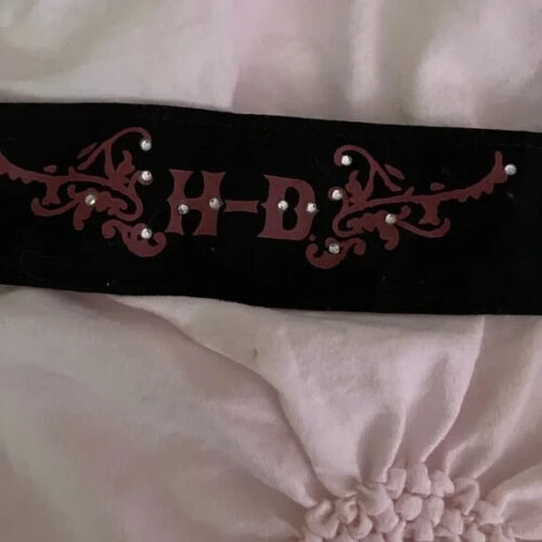 Harley Davidson black headband with burgundy lettering and rhinestones