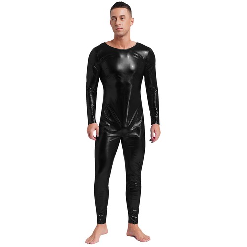 Men Metallic Catsuit Bodysuit Halloween Footless Zentai Unitard Dancewear Costum - Picture 71 of 99