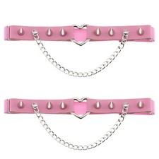 Women's Heart Leg Thigh Punk Rivet Garter Belt 2pcs Black Gothic Fashion