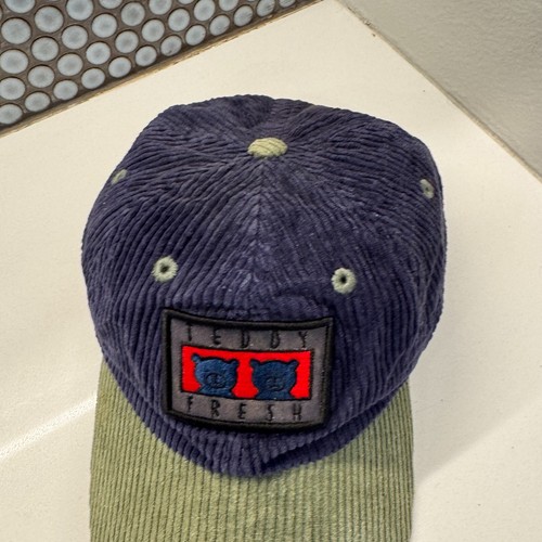 Teddy Fresh Hat Cap Blue Corduroy Embroidered Strapback Streetwear Y2K Casual - Picture 3 of 6