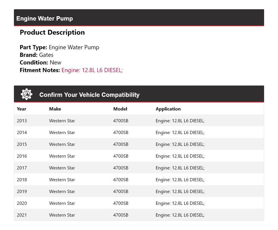 Ворота водяного насоса для дизельного двигателя Western Star 4700SB 12,8 л L6 2013-2021 годов выпуска 2014 - Изображение 2 из 4