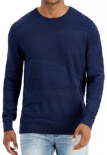 New Alfani Mens Crew Neck Cotton Neo Navy Blue Jacquard Pullover Sweater XL