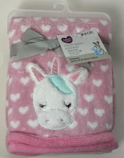 NWT Parents Choice Walmart Pink White Unicorn Hearts Plush Fleece Baby Blanket