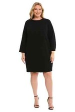 MAGGY LONDON Black Pleated Neckline Slit Long Sleeves Knit LBD Dress 20W = 2X