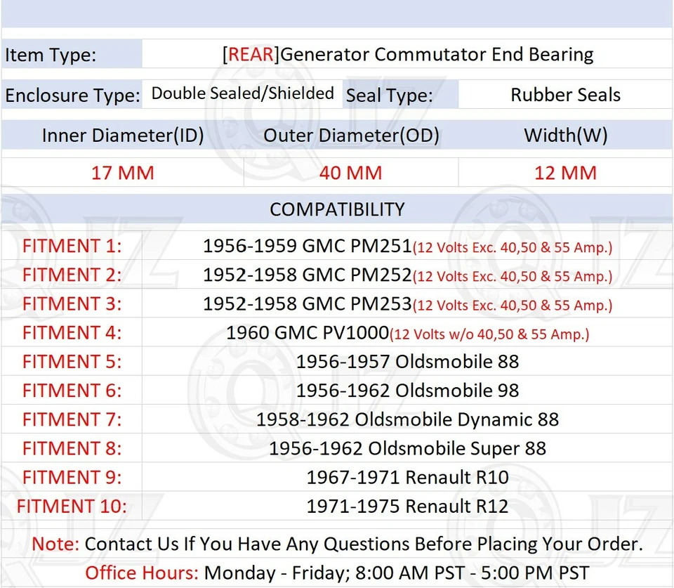 [TRASERO (1 pieza)] Cojinete de extremo del conmutador del generador [identificación de 17 mm] para Renault R12 1971-1975 Foto 2 de 4