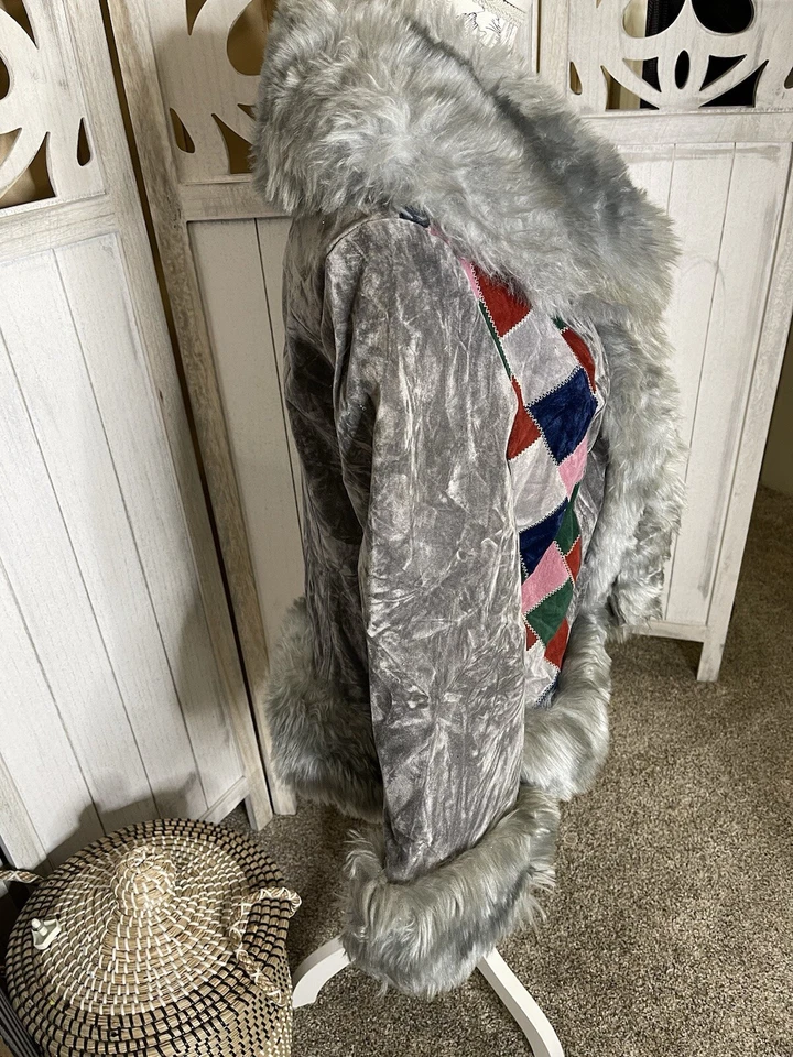 Vintage imitación gamuza cuero retazos imitación piel crop multicolor retro años 70 mediano Foto 4 de 4