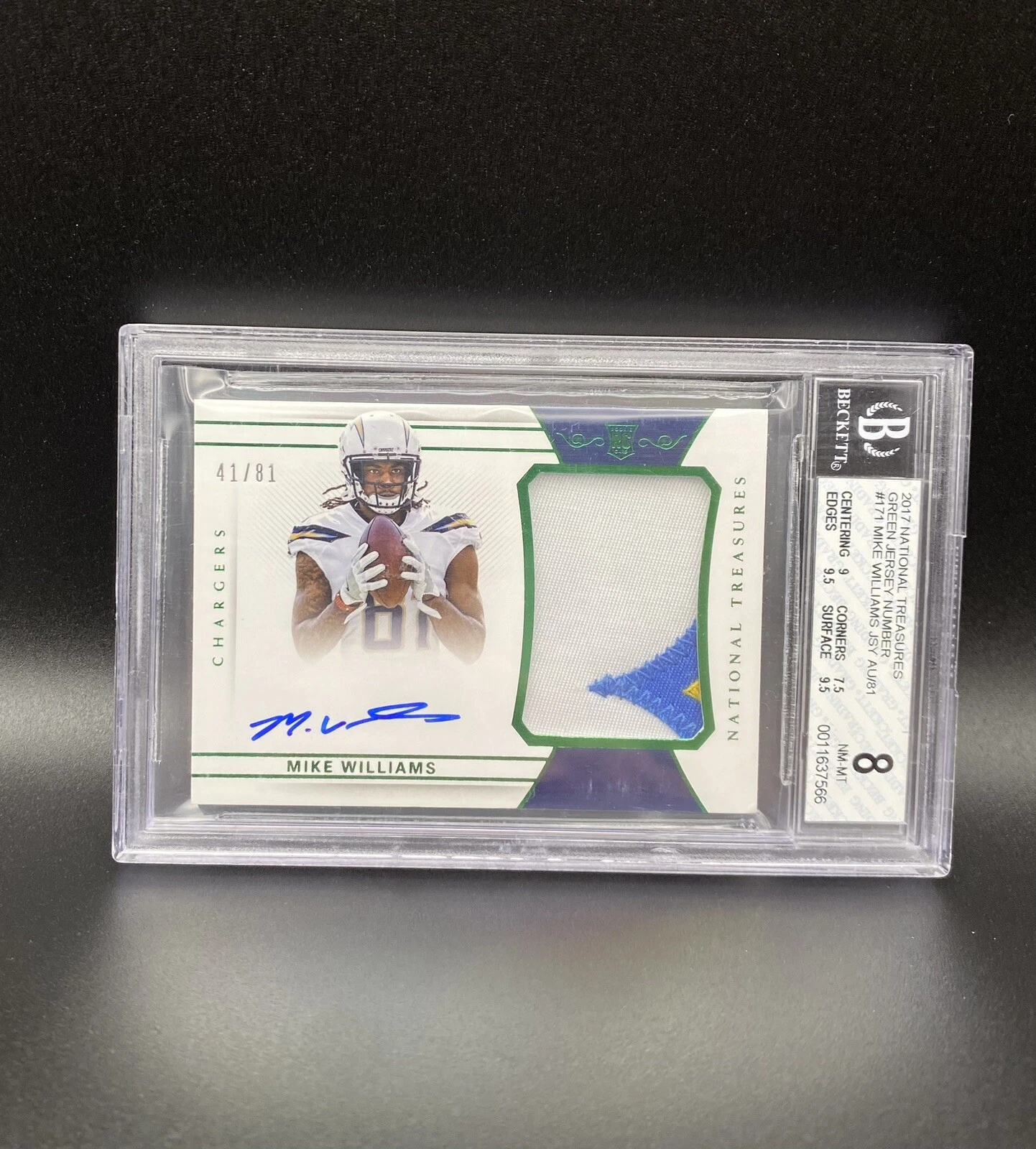 Mike Williams Panini National Treasures #171 Patch Autograph-Green Jersey Number