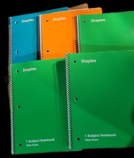 Lot Of 5 - 70 Sheet 8" X 10.5 Staples 1 Subject College or Wide Ruled Notebooks