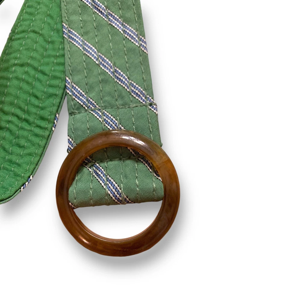 Cinturón ancho de tela verde a rayas ancho L hebilla imitación tortuga 44” largo retro años 90 Foto 3 de 4