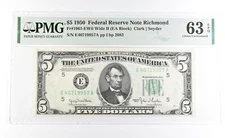 PMG 63 Choice Unc EPQ 1950 $5 Richmond, VA US FRN Green Seal Fr#1961-EWii *1021