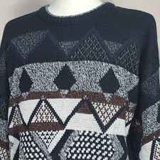 Vintage EXPRESSIONS Men's Large Geometric Knit Dad Grandpa Crewneck Sweater