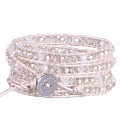 Leather Wrap Bracelet Stone Crystal Beads Single Strand Bracelet 5Wrap 