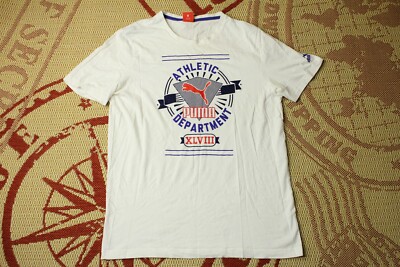 PUMA ATHLETIC DEPARTMENT WHITE CASUAL MENS T-SHIRT SHIRT JERSEY ORIGINAL SIZE L