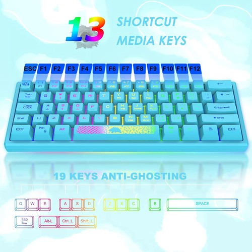 60% Wired Compact Gaming Keyboard, RGB LED Backlit Mechanical Feel For PC Laptop - Picture 9 of 37