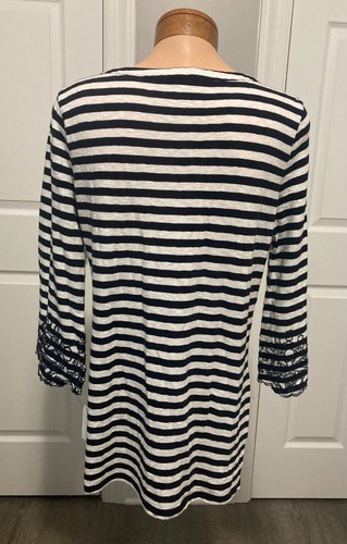CAMISA TALBOTS BLUSA MUJER TALLA XS NEGRO BLANCO RAYAS BORDADA NUEVA CON ETIQUETAS - Imagen 3 de 9