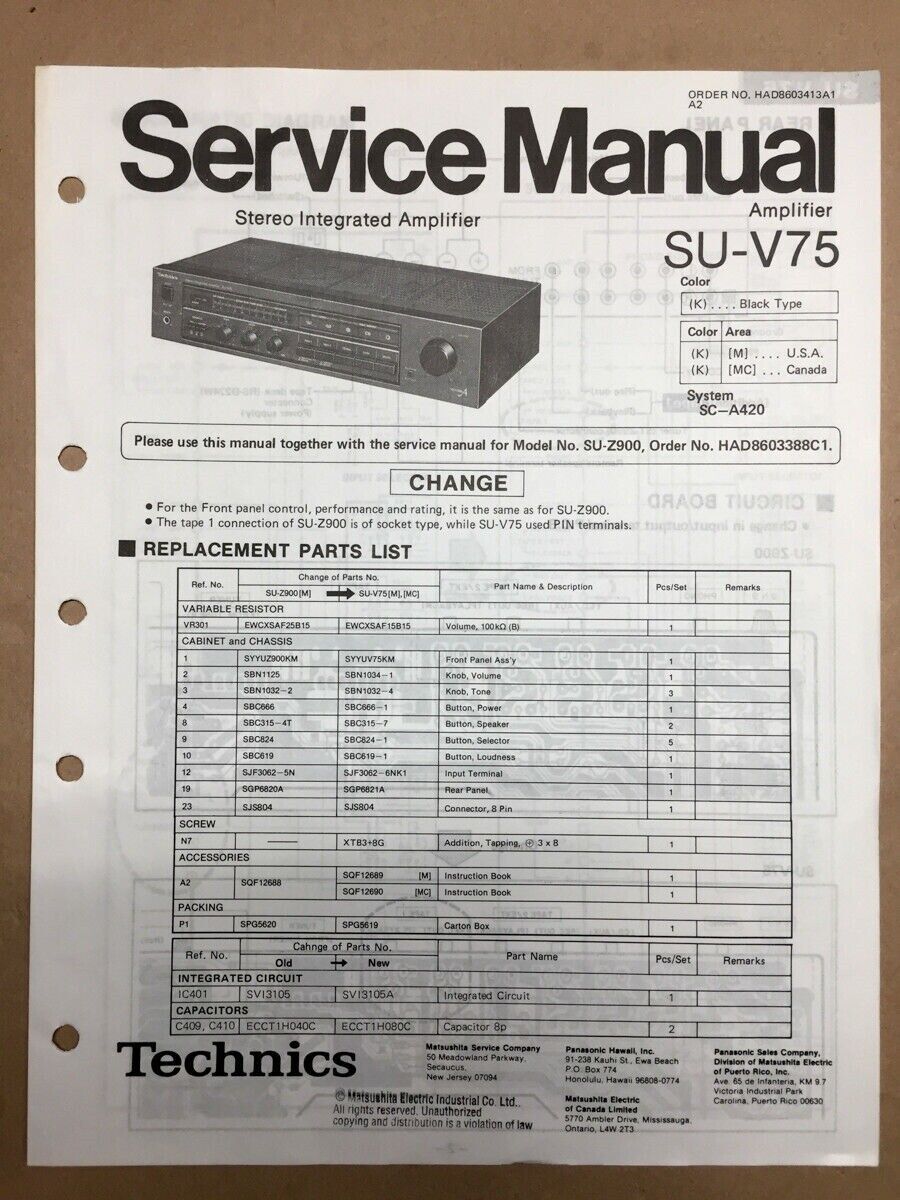 Technics SU-Z75 Integrated Amplifier Service Manual *Original* | eBay