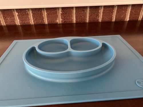 ezpz Kids The Happy Mat Toddler Stay Put Suction Placemat Divided Plate Blue - Picture 8 of 10