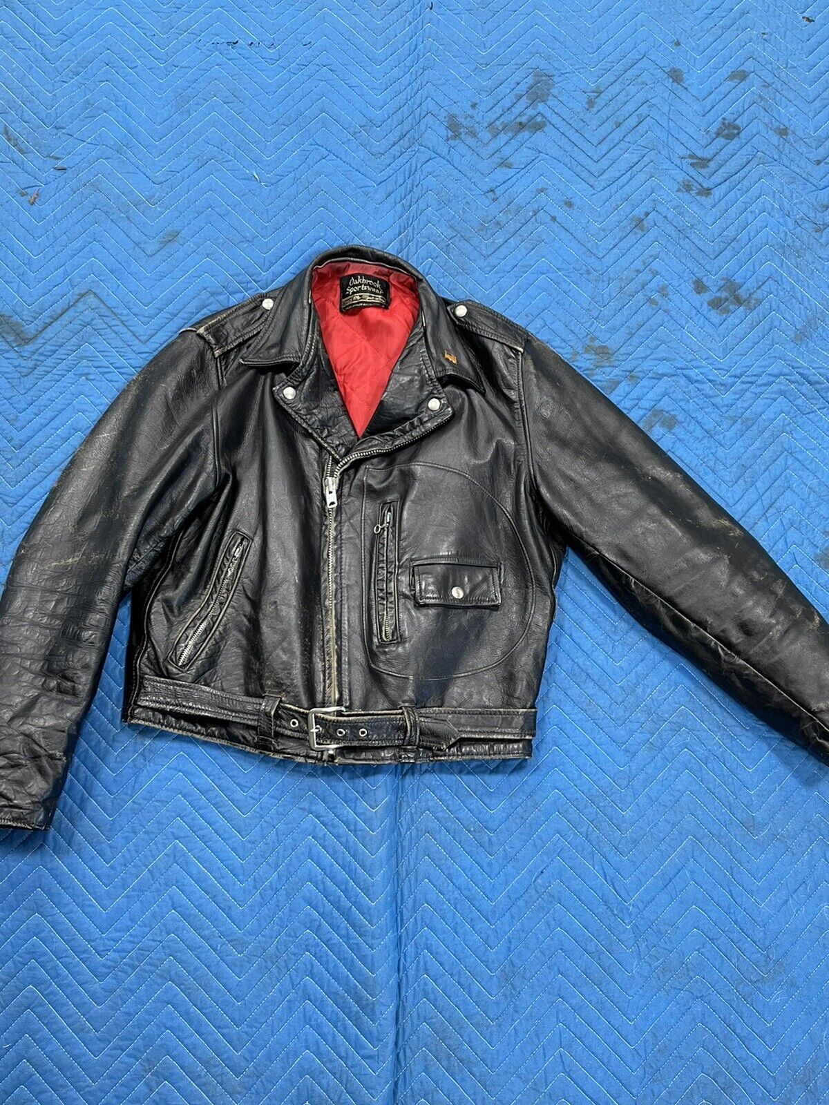 Vintage 60s Sears Oakbrook Distressed Leather D Pocket Motorcycle