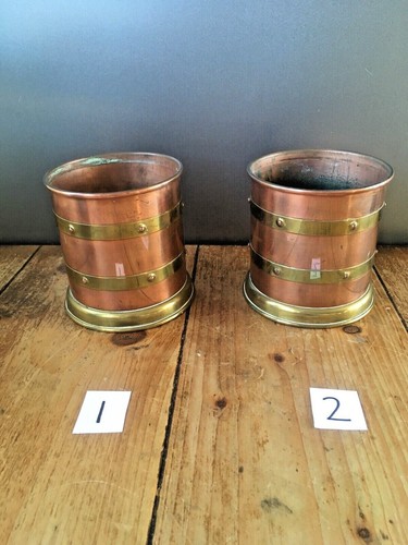 LINTON COPPER & BRASS BANDED RIVETED CYLINDER PLANTER PLANT POT ANTIQUE VINTAGE - Picture 5 of 12