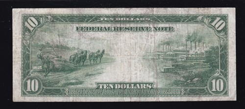 US 1914 $10 FRN Boston Red Seal Note FR 892A VF (345) 33 REPORTED - Picture 2 of 2