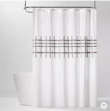 PROJECT 62 CREWEL EMBROIDERED GRID SHOWER CURTAIN 72" X 72"