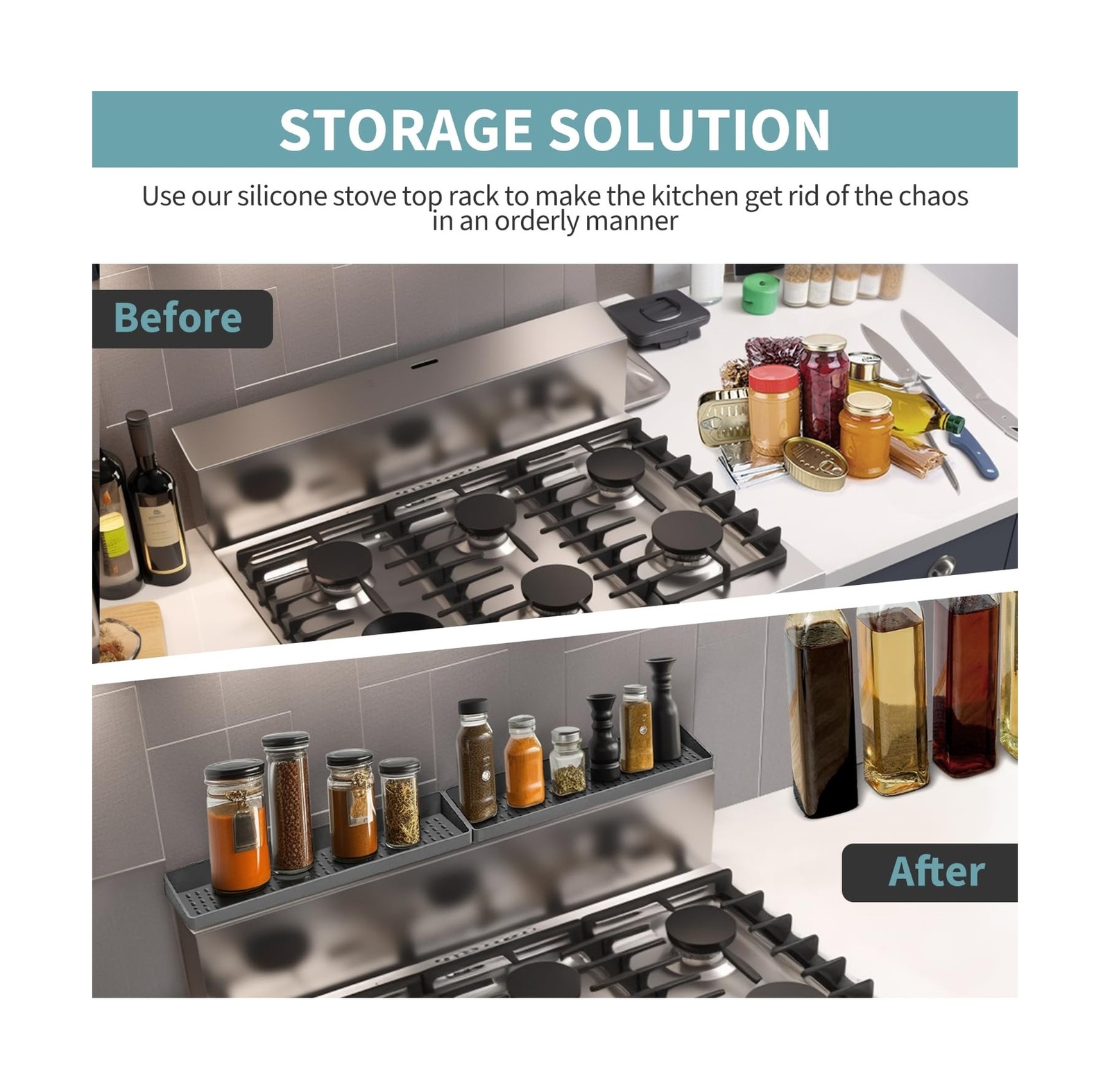 BFONS 30" Magnetic Stove Top Shelf Spice Rack Storage, Silicone Top... Fast Ship