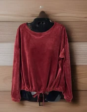 LC Lauren Conrad Cropped Velvet Blouse Front Waist Tie Romantic Raspberry Size M