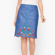 Talbots Embroidered A-Line Skirt size 12 Chambray