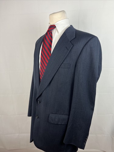 VINTAGE Burberry Men's Gray Navy Blue Striped Wool Suit 44L 39X32 $1,895 - Picture 3 of 17