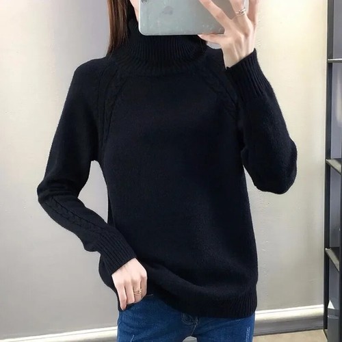Damen Rollkragen Pullover Herbst Winter Warm Strickpullover Oberteile Bonbonfarben  - Bild 4 von 37
