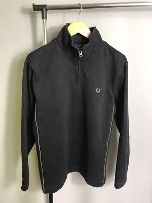 Vintage 90s Fred Perry 1/4 Zip Sweatshirt Black Sz M