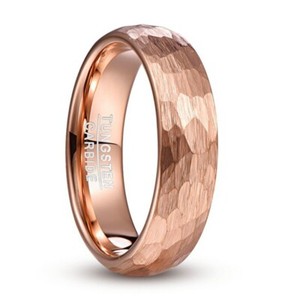 Authentic Hammer Faceted Rose Gold Plated Wedding Band Tungsten Carbide Men Women Ring 6MM